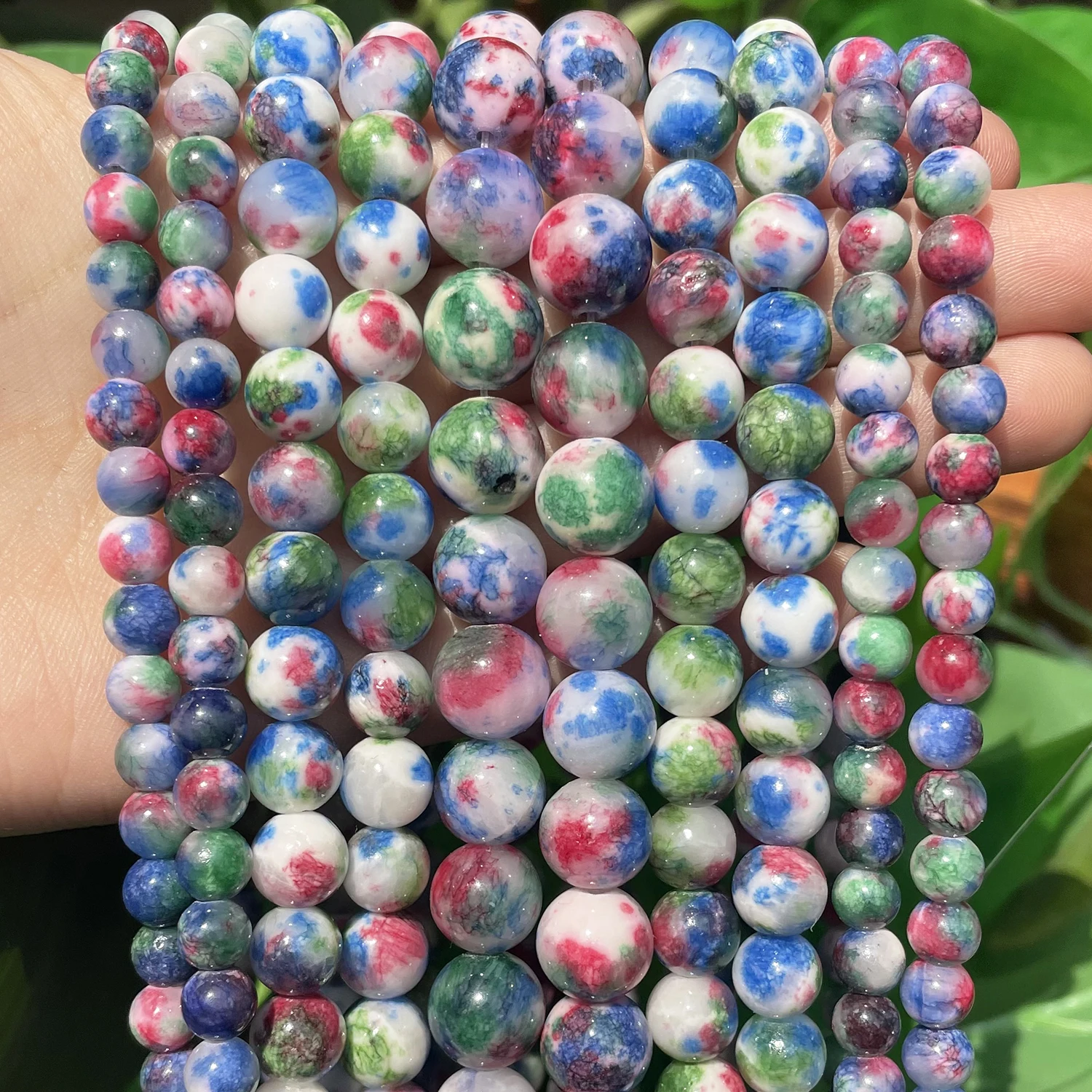 Cuentas de piedra Natural, Jades persas rosas, verdes y blancos, cuentas espaciadoras sueltas redondas para fabricación de joyería, costura, collar de pulsera Diy