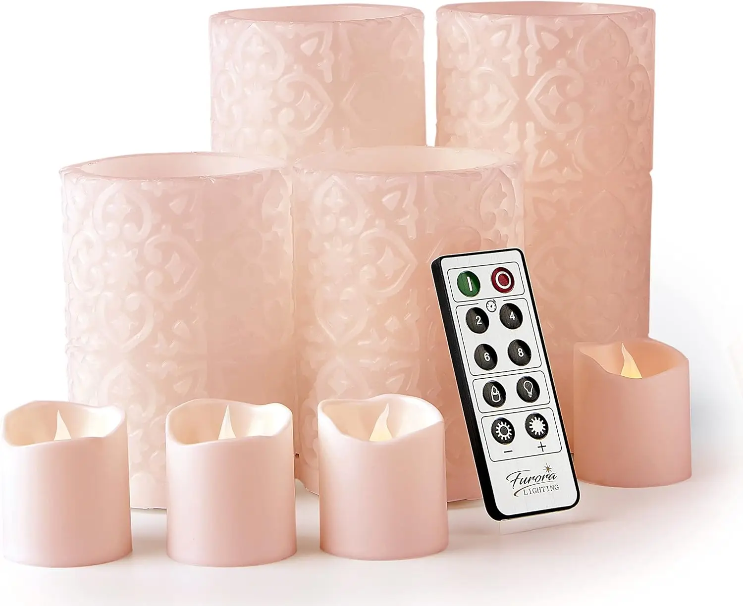 

Pink LED Candles with Remote Timer, 8-Piece Flameless Flickering Set for Home Decor, Battery Included
