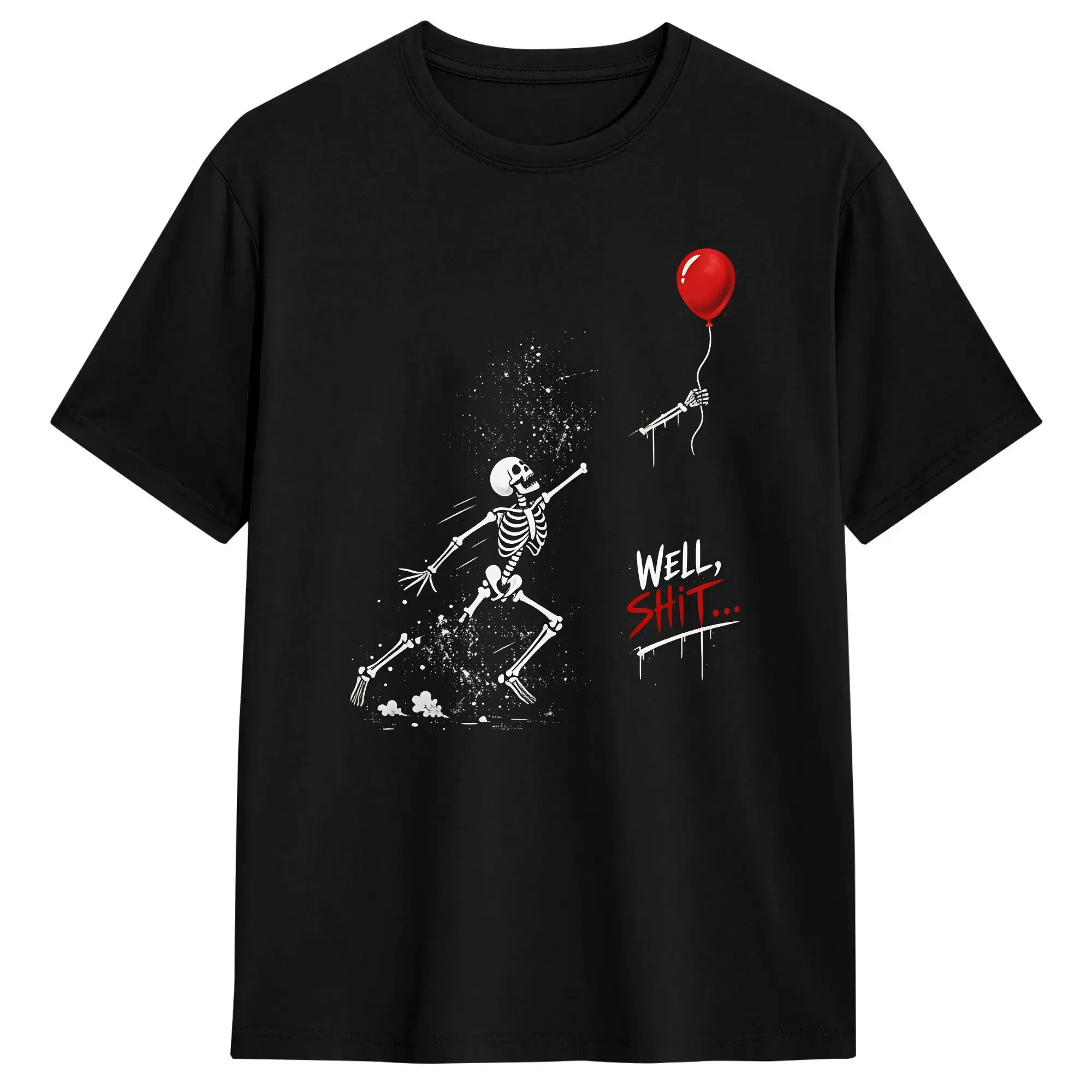 Well Sht Skeleton Balloon Funny Meme Halloween T-Shirt Summer  Hip Hop T-Shirts Men's Cotton O Neck Clothes Short Sleeves