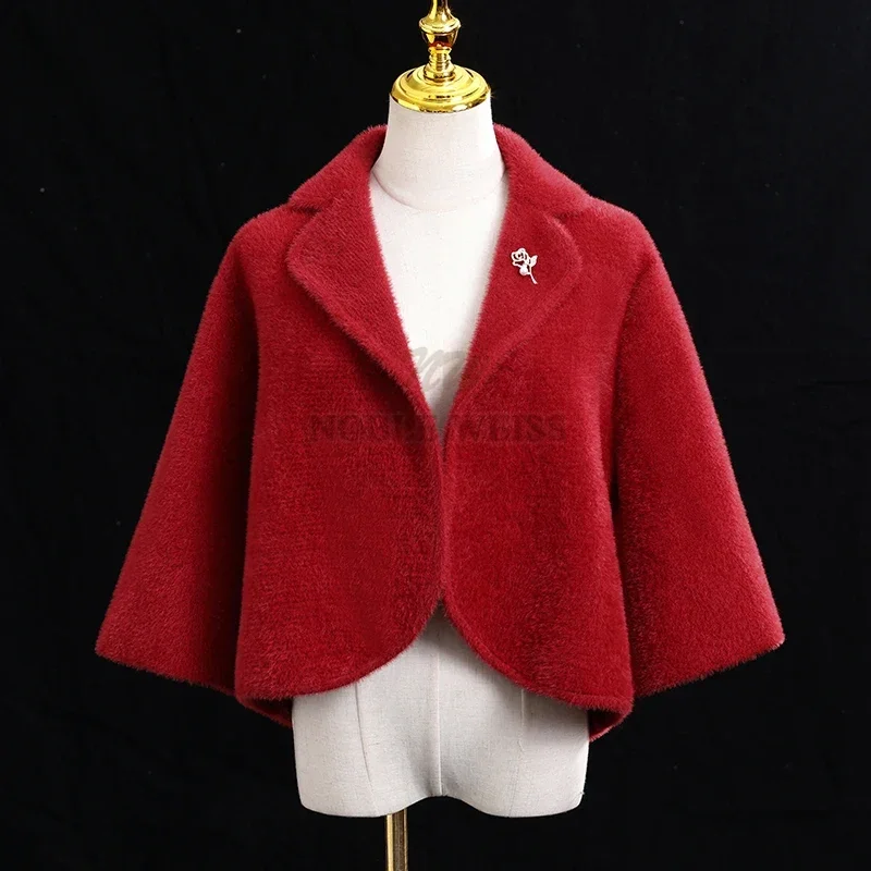 سترة زفاف شتوية دافئة من الفرو الصناعي سترة زفاف بوليرو ملفوفة موضة ثلاثة أرباع كم معطف الحفلات سيدة علوية مخصصة