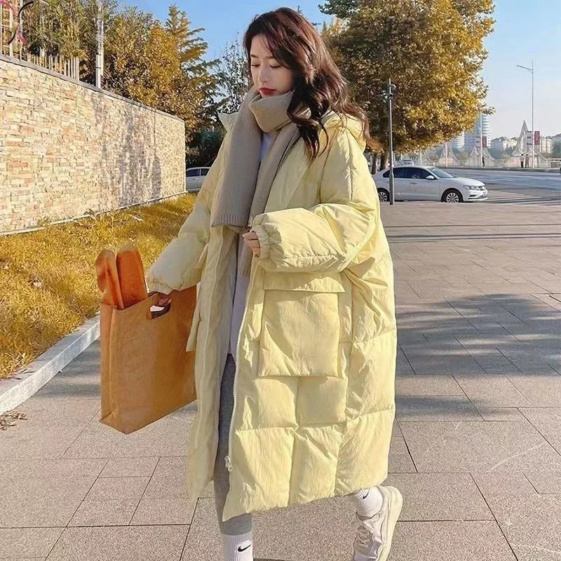 Milk Yellow Down Padded Jacket Women\'s Long Over The Knee 2025 Winter Thick Padded Jacket Korean Version Bread Coat Tide Winter