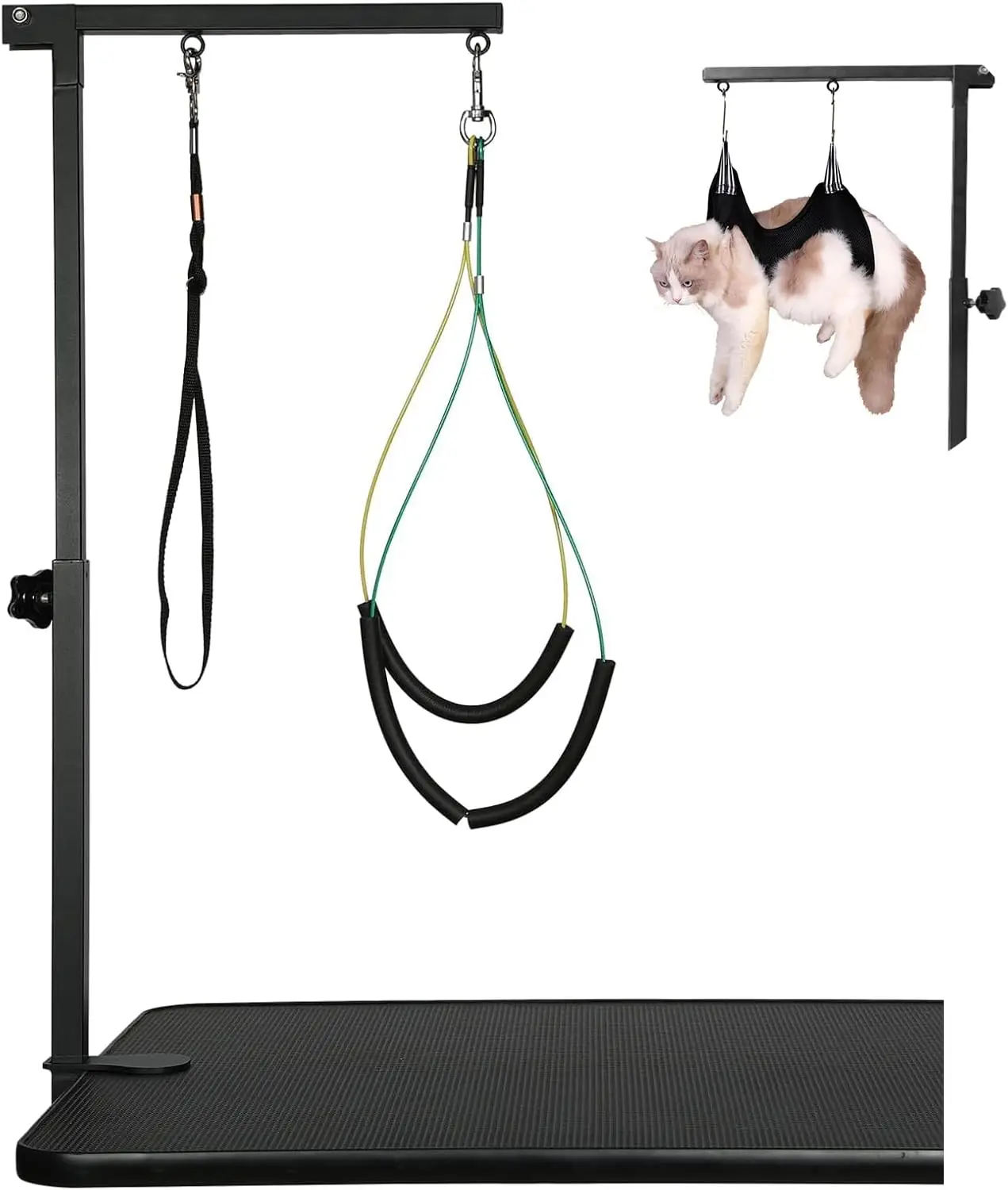 

Dog Grooming Arm With Hammock,2 No Sit Haunch Holder&Loop Noose,Adjustable Height,Foldable Dog Grooming Table Arm For Small