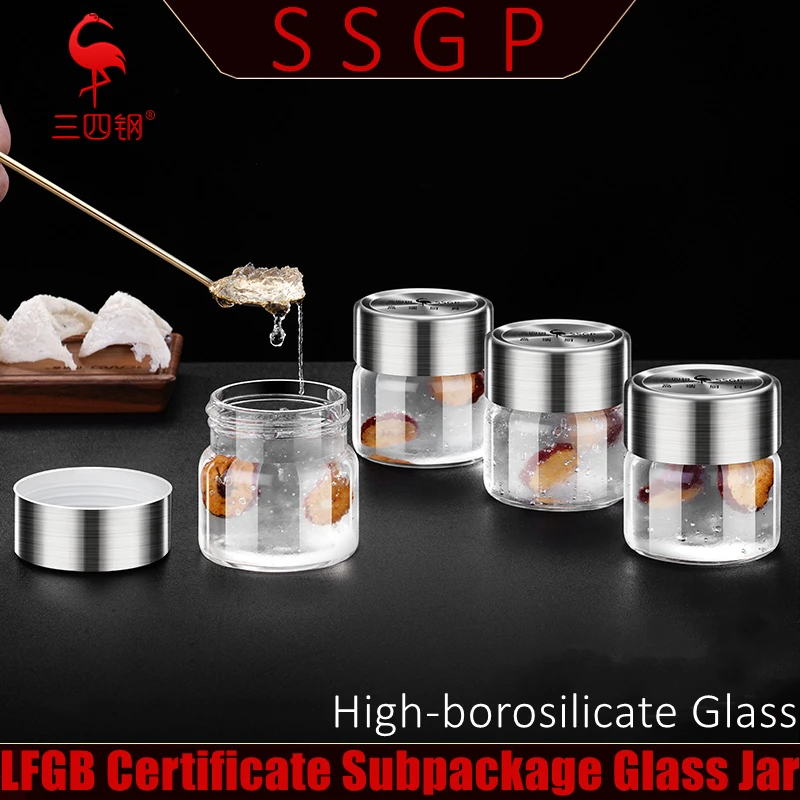 4 Pcs LFGB Certificate High-borosilicate Glass Subpackge Jar Fall Cold and Heat Resistant 100ml 250ml 330ml Concave Lid Bottle