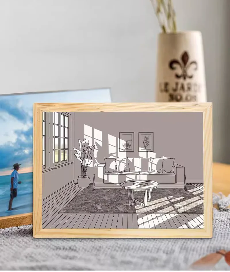 Creativity Night Light Simulation Gift Sunset Mood Photo Frame Lamp INS Anime Painting Led Lights Decoration Lighting