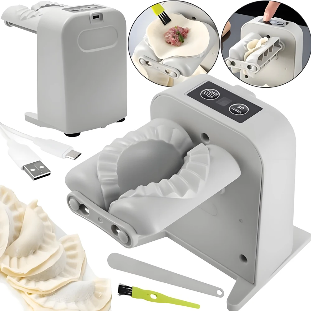 Elektrische Knödelmaschine, wiederaufladbares Knödelformgerät mit Löffelbürste für Ravioli Empanada Wonton, Küchenwerkzeug
