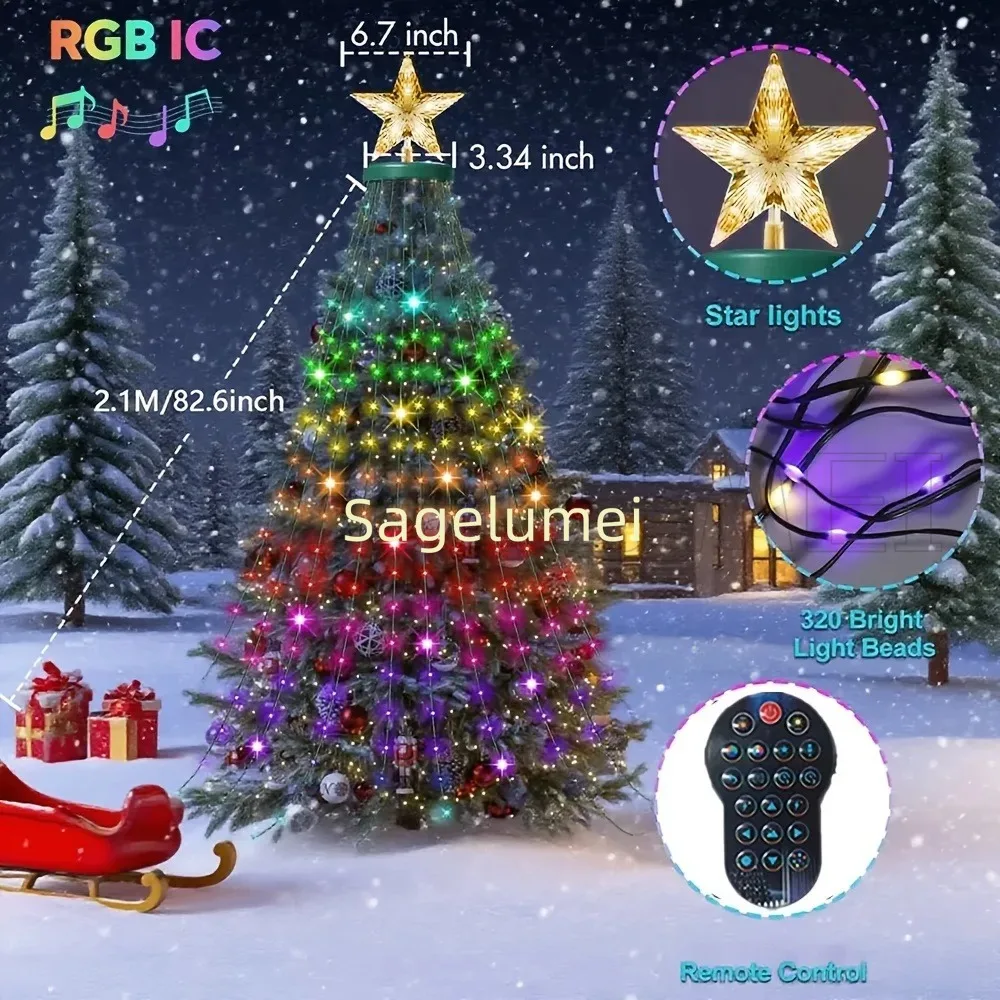 Christmas Decorations 2025 Tree Led Lights String Application DIY Image LED RGB IC 256/400Leds Fairy Smart APP Control USB Plug