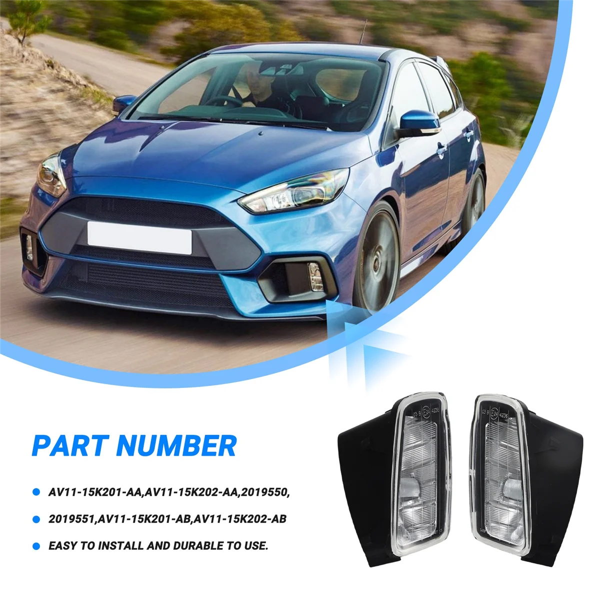 زوج واحد من مصباح الضباب المصد الأمامي لسيارة Ford B Max 12-18، التركيز Rs 15-18 AV11-15K201-AA AV11-15K202-AA