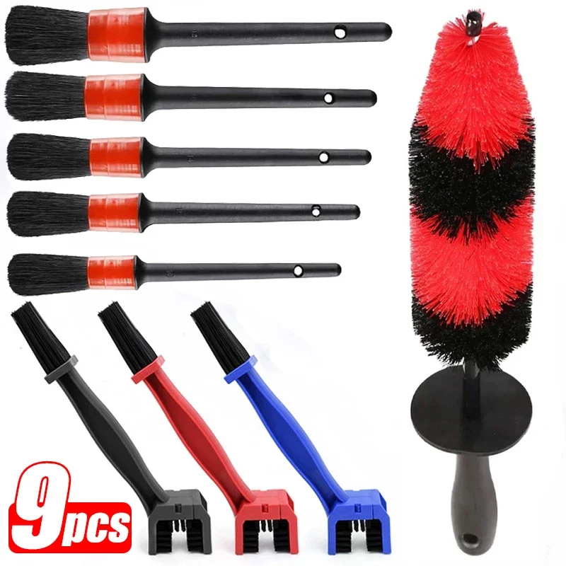 

9Pcs Universal Motorcycle Chain Gear Dirt Clean Brush Tire Rim Care Cleaning Tools for Car Motorcycle Bicycle Gear Chain Cleaner