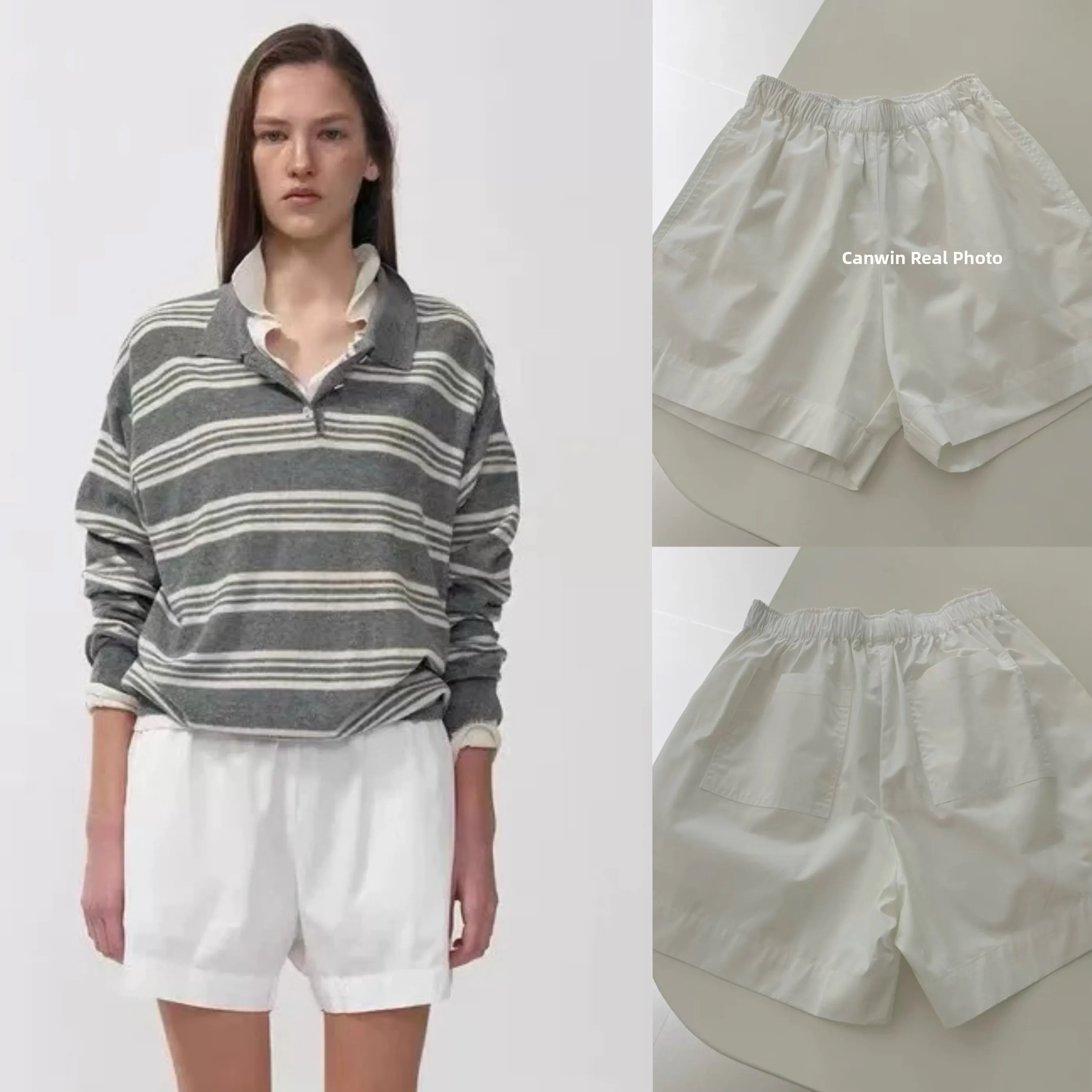 

Minimalist Elastic Waist Loose Casual A-Line Shorts High Waist Three-quarter Length Korean Style Thin Material Ladies Pants