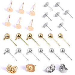 20/50pcs Stainless Steel Gold Color Earrings Studs Pin Back Plug Ear Pins Ball Needles DIY Jewelry Making Findings Accessories