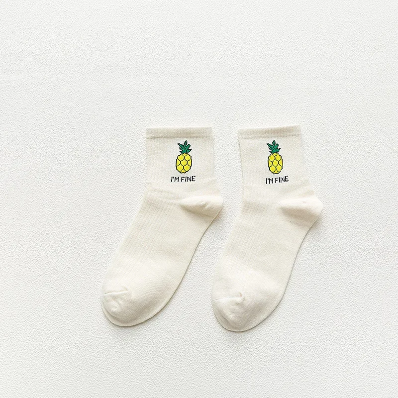 Summer Thin Womens Socks, Short Socks, Medium Tube Cotton, Japanese Cute Fruit Socks, College Style