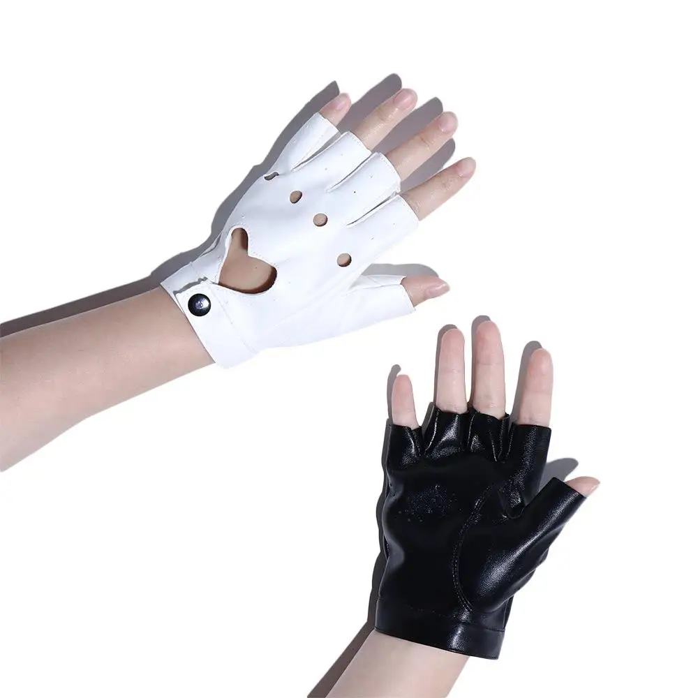 Hip Hop Goth Punk Hollow Lolita JK For Girls Korean Anime Mittens PU Leather Women Gloves Half Finger Gloves