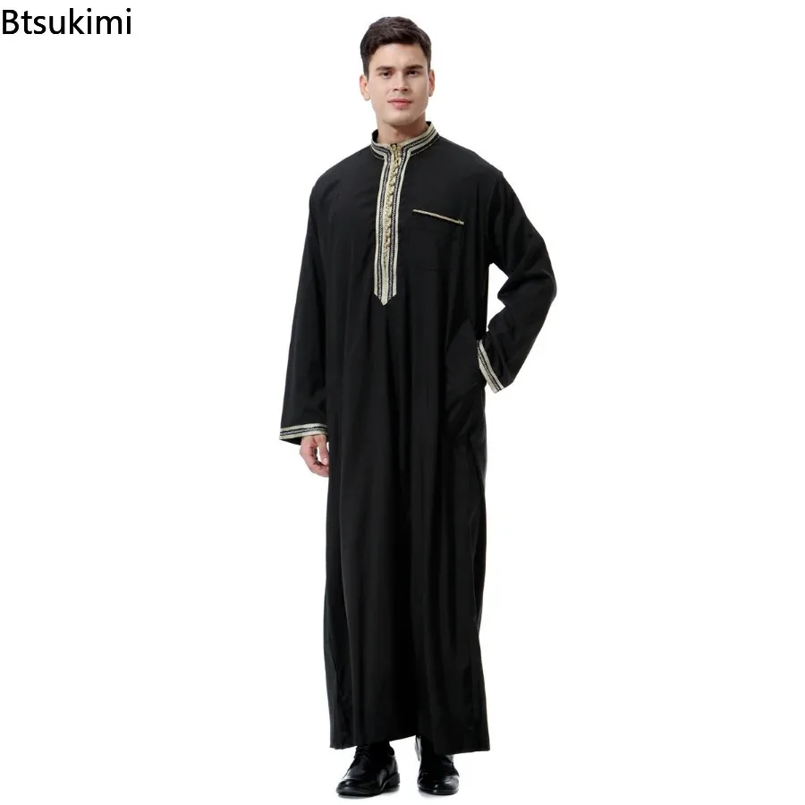 Nuevas túnicas largas árabes sólidas para hombres Arabia Saudita Jubba Thobe Kaftan ropa islámica de Oriente Medio vestido musulmán árabe Abaya Dubai