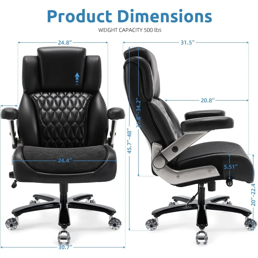 كرسي مكتب كبير وطويل 500 رطل مع مقعد عريض، كرسي مكتب مريح شبكي عالي الظهر مع مسند رأس داعم للفقرات القطنية قابل للتعديل ثلاثي الأبعاد F #3