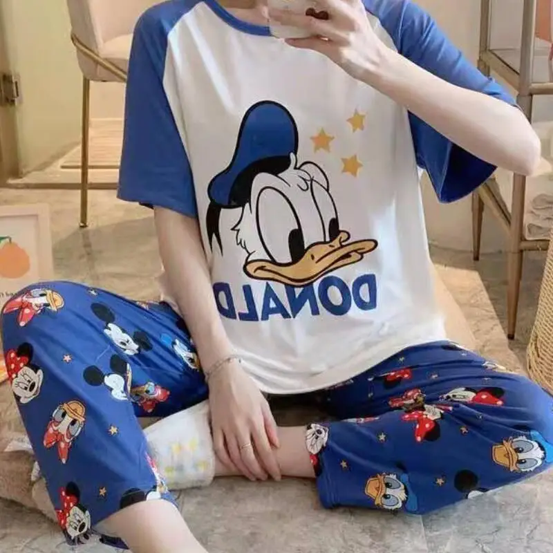 Women's Short Sleeved Pajama Set Sweet Women's Spring Autumn T Shirt Trousers Home Wear Summer Kawaii Korean Style Two Piece Set