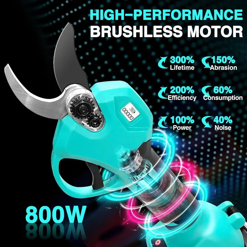 Electric Pruning Shears Set - Cordless Garden Shears with 21V Brushless Motor, 2 * 2000mAh Batteries and Charger Kit