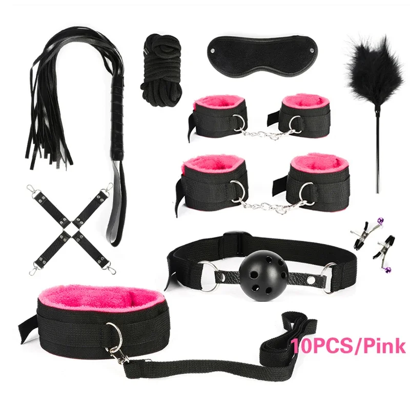 المنتجات النساء لعبة BDSM مجموعات والعتاد طوق سوط المثيرة لعبة الجنس أصفاد قابل للتعديل لعب للبالغين تسخير امرأة