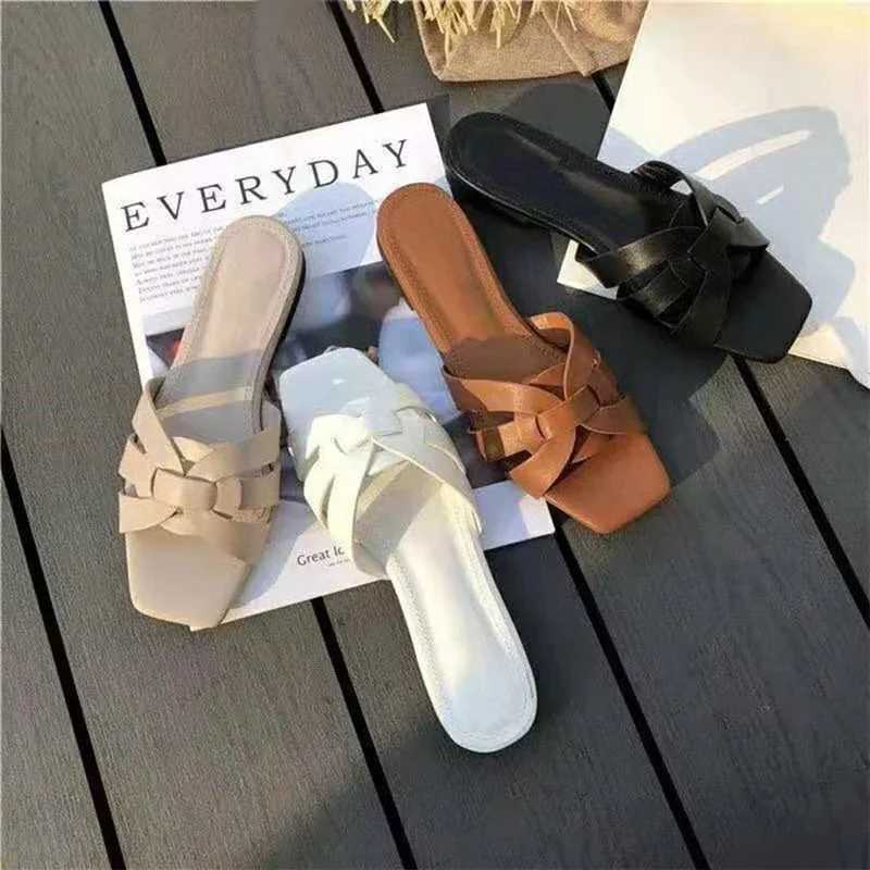 New Women Brand Slippers Summer Slides Open Toe Flat Casual Shoes Leisure Sandal Female Beach Flip Flops Big Size Women Slippers