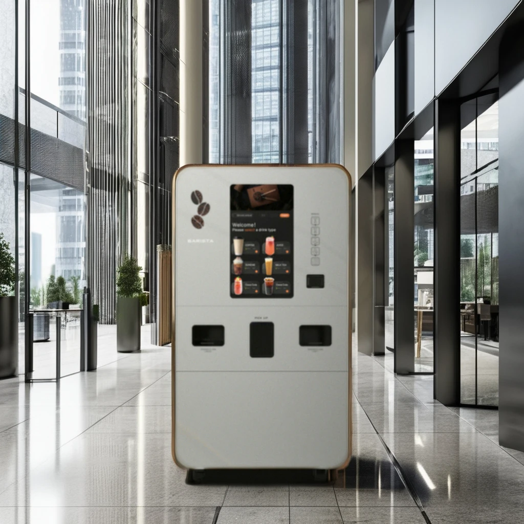 Distributore automatico di caffè per bevande con cartello LED mobile completamente automatico con macchina per il ghiaccio per bevande e caffè Portatile e conveniente