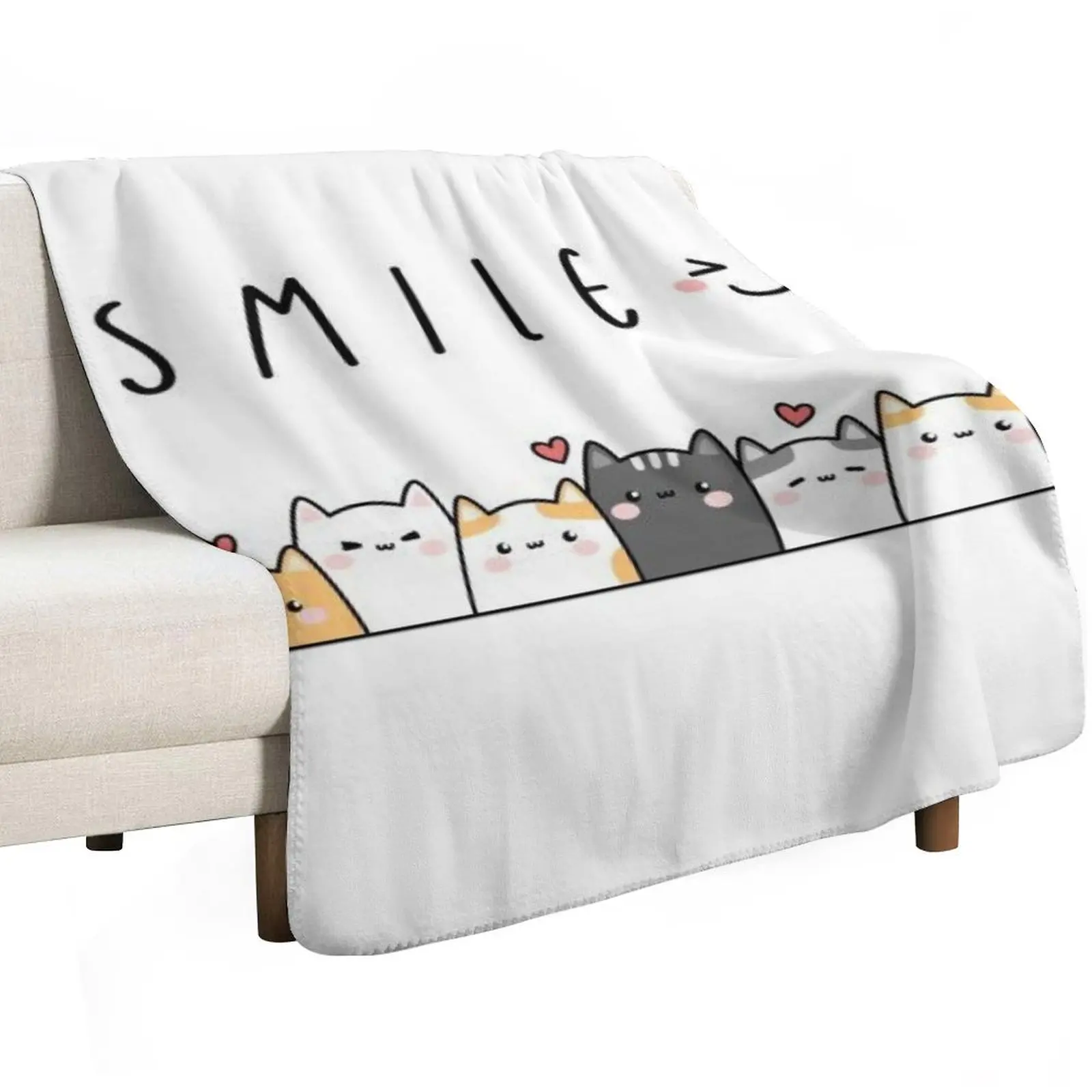 

Cute cats smile Throw Blanket Personalized Gift anime Flannel Fabric Blankets