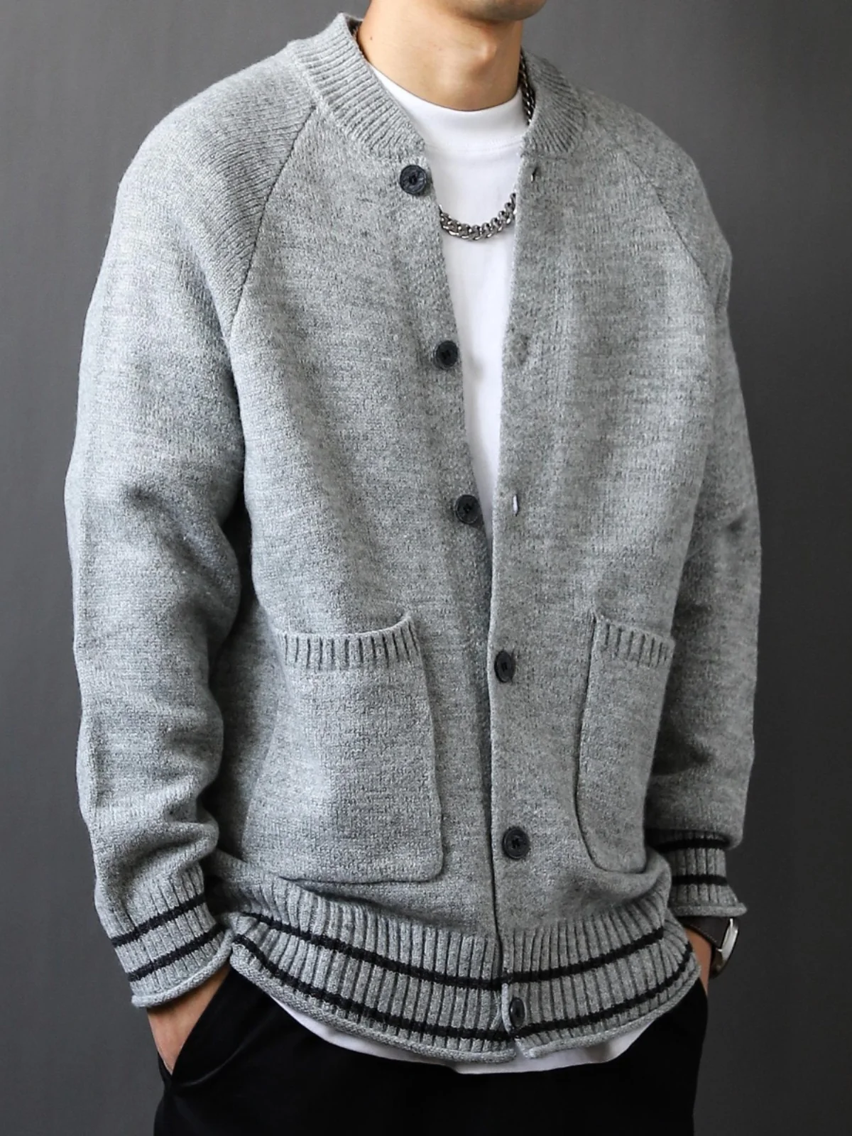 

Retro Japanese Sle Loose Men's Knitwear Open Cardigan Color Simple Design Spring Autumn Couple's Lazy Sle