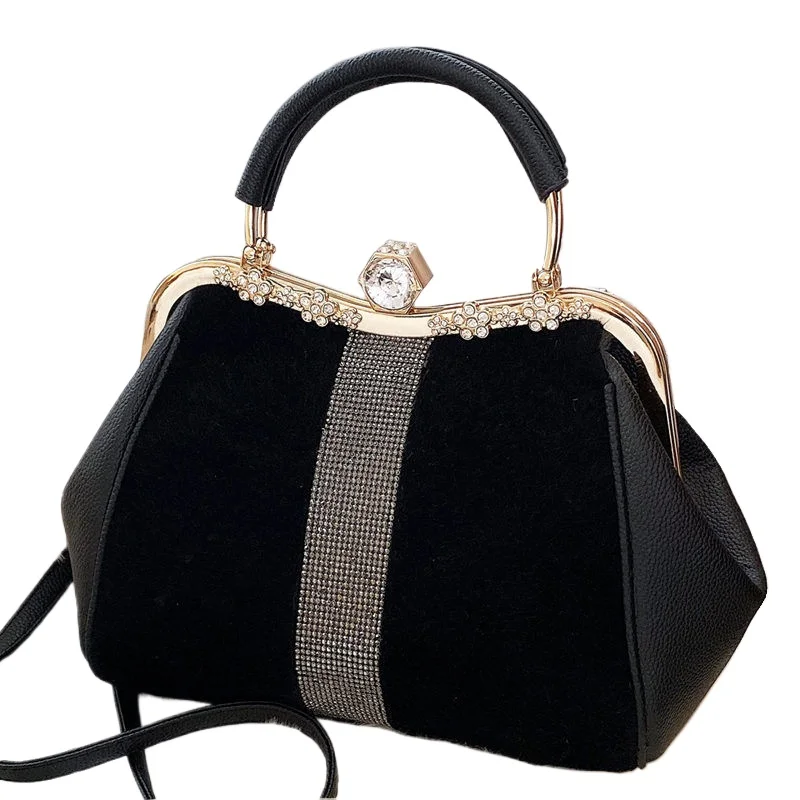 Laptop Girl Bag Autumn Winter Diamond-encrusted Fur Bag Atmospheric Imitation Horse Hair Hand Shoulder Clip Big Bag Exquisite