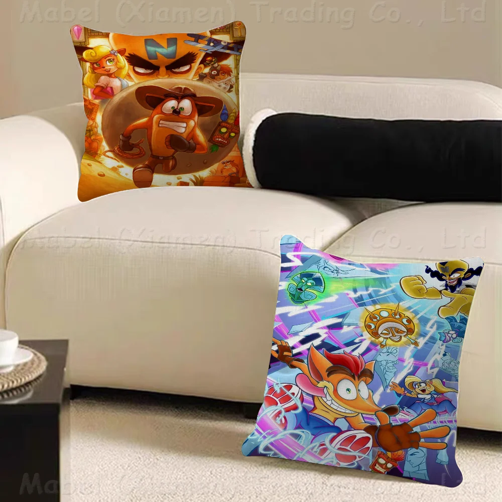 C_CrashS_B- Bandicoot Game Stitch Lucky Dragon Pillow Cover Sofa Cushion Cover Home Room Decoration Children Gift