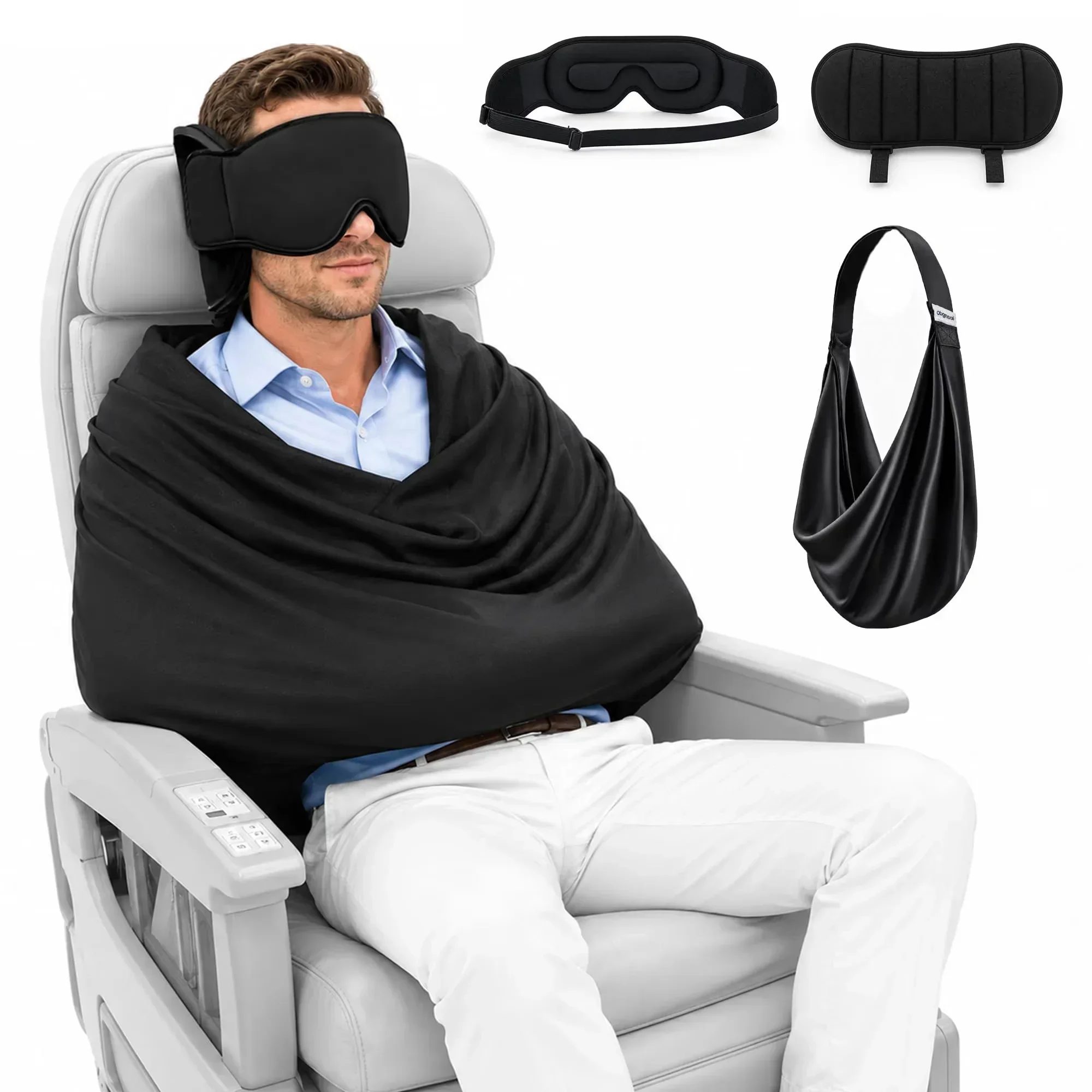 3-in-1 Airplane Sleep Support System Plane Sleeping Accessories with Memory Foam Long Haul Flight Pillow Adjustable Travel Eye