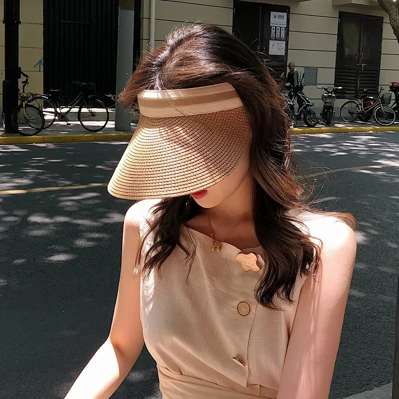 Summer Empty Top Straw Hat Women Outdoor Beach Sunscreen Visor Cap Female Handmade UV Protection Big Brim