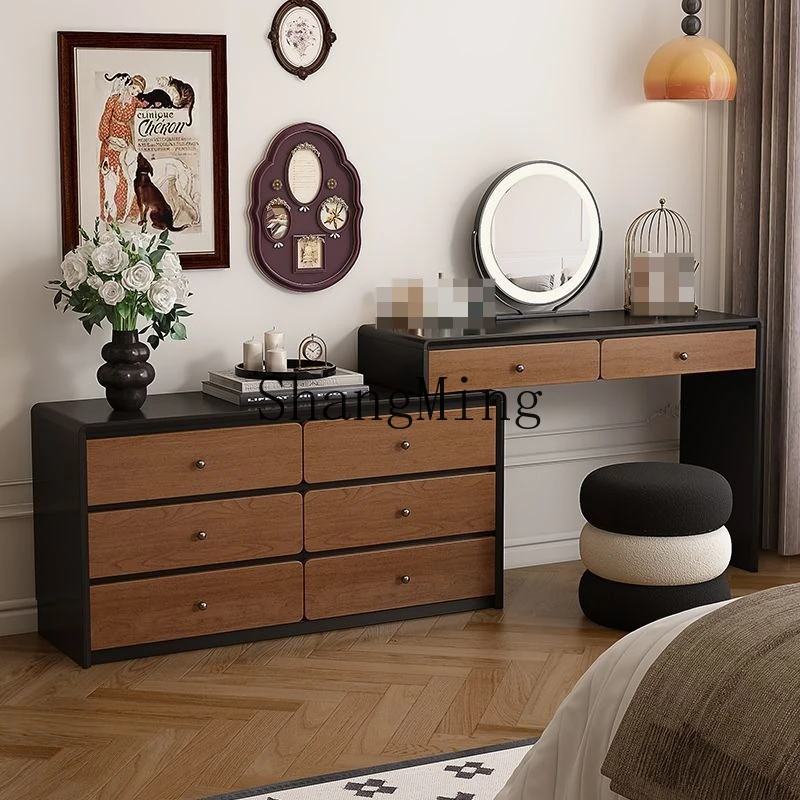 

SM medieval style solid wood dresser bedroom bedside dresser chest integrated storage cabinet retractable