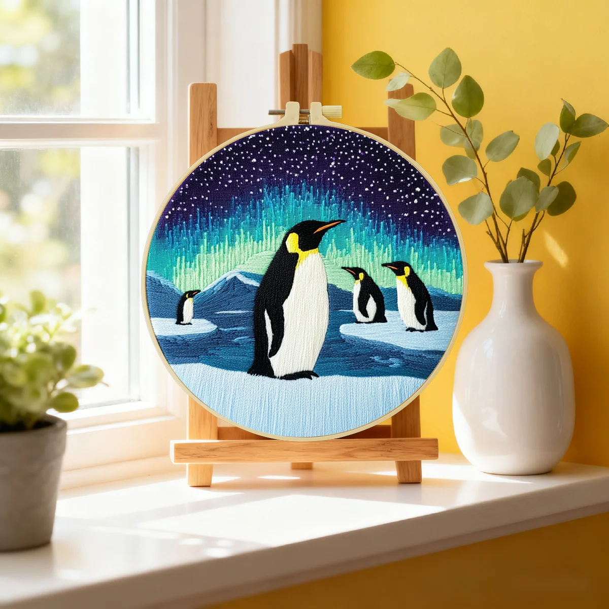 1pc 20X20CM/15X15CM 7.87/6.3inch Penguin Embroidery Starter Kit DIY Kit DIY Embroidery Kit Manualidades Needle Art
