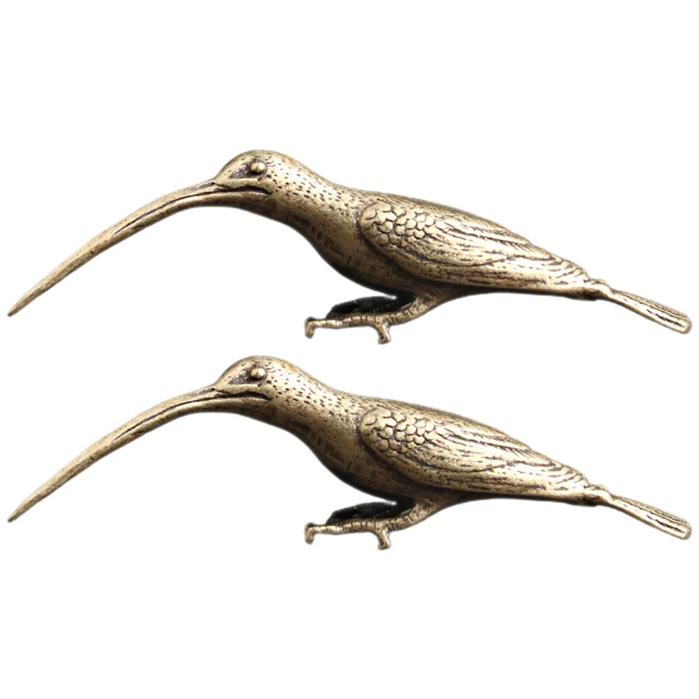 

2pcs Brass Vintage Long-Billed Desktop Decor Small Animal Statue Miniature Animal Decor Indoor Tabletop Ornament Golden Craft