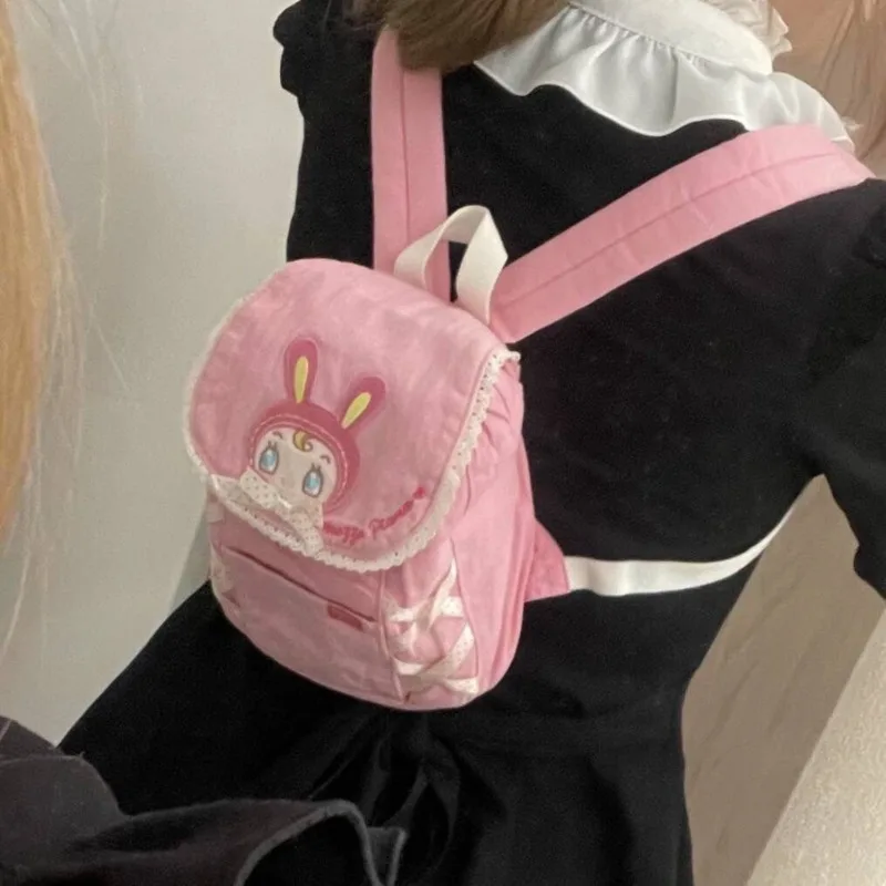 Cute Cartoon Embroidery Small Backpacks ​lace Patchwork Japanese Bags Ribbons Decor Y2k Backpacks Kawaii Pink Bags Girls Gifts