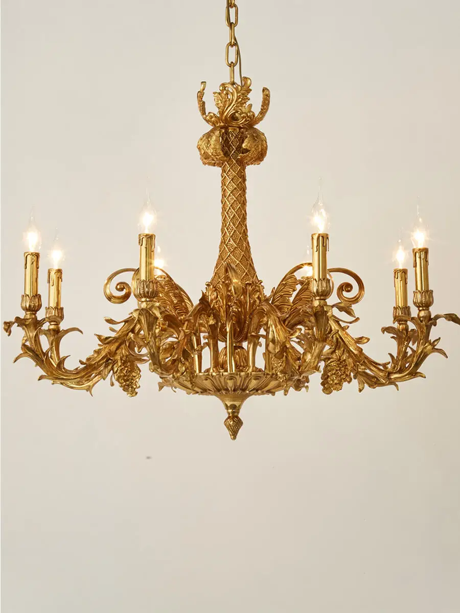 

Французская люстра в европейском ретро стиле, роскошный атмосферный светильник для гостиной, столовой, лампа-свеча для виллы, зала, спальни, все медные лампы