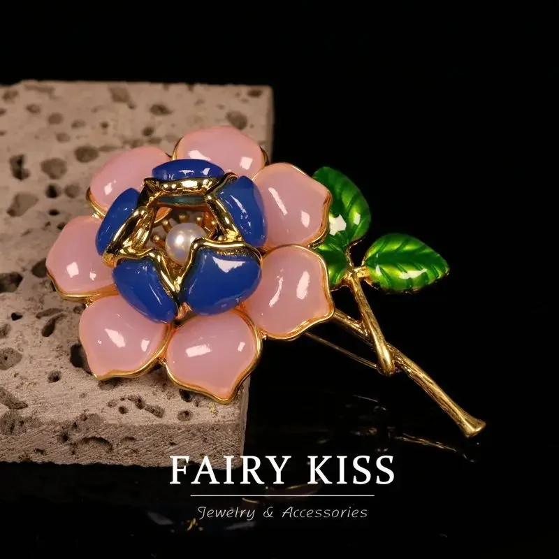 

Vintage return exquisite flower jelly resin handmade enamel brooch sweet romantic electroplating real new versatile jewelry