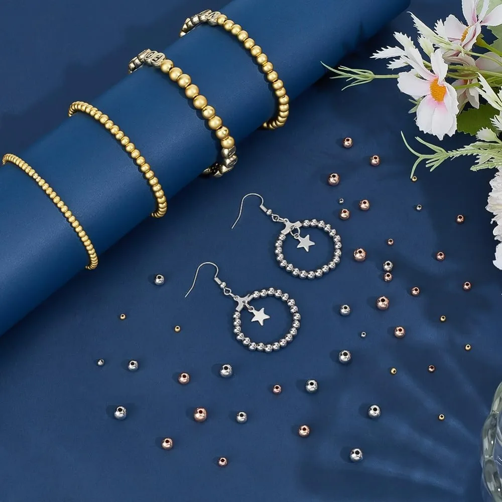 570 قطعة خرز فاصل مستدير 5 مقاس 3 ألوان خرز دائري ناعم خرزة نحاسية معدنية فضفاض فواصل طويلة الأمد لصيف هاواي #4