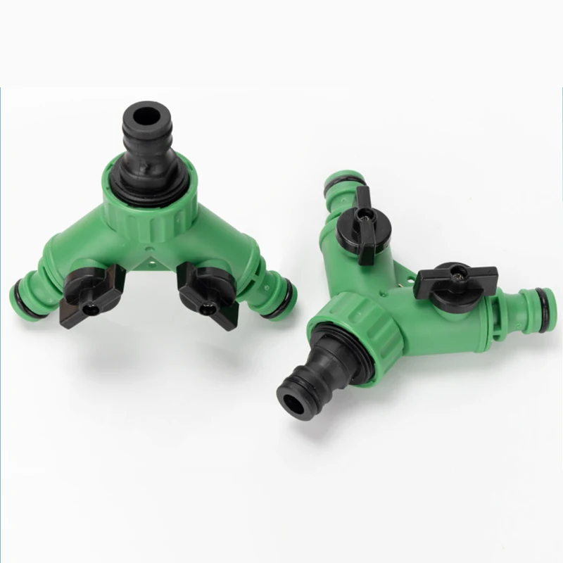 2 Way Garden Water Pipe Connectors Y Shape Garden Hose Splitter Valve Three Way Plastic Pipe Adapter with Switch for Irrigation