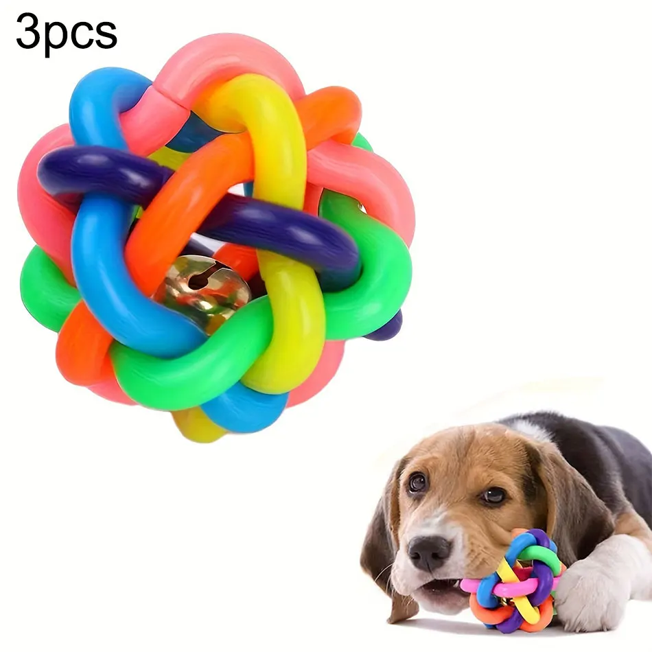 Juguete masticable duradero de 3 piezas para dentición, seguro, relajante de goma, Limpieza de dientes, divertido con campanas melódicas en el interior