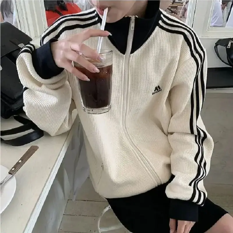 Womens Sweat Jacket 2025 New Coat Pure Color Zipper Casual Street Style Track Jacket Tops Female Trendy Korean Thin Outerwear