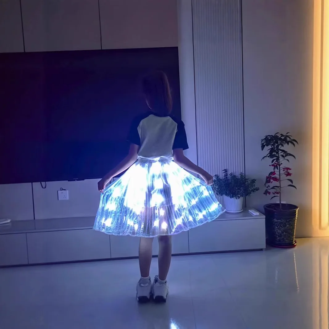Electronic Lighting Dance Costume Skirt for Child Rechargeable LED Skirt Chiffon Dance Outfit Performance Accessories Prop