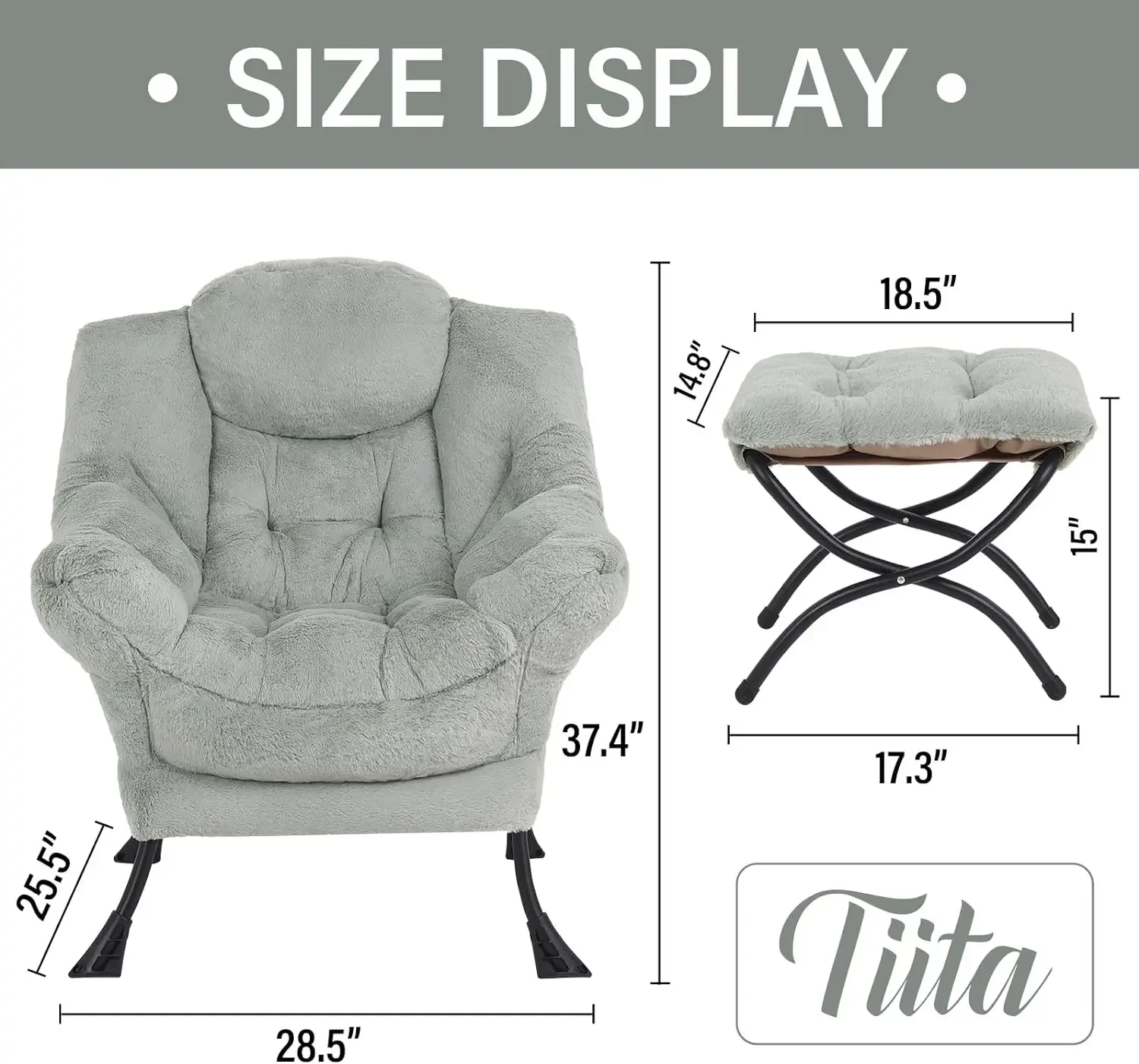 

Tiita Lazy Ottoman, Large Accent Lounge Chair, Leisure Sofa, Armchair With Reading Chair Footrest