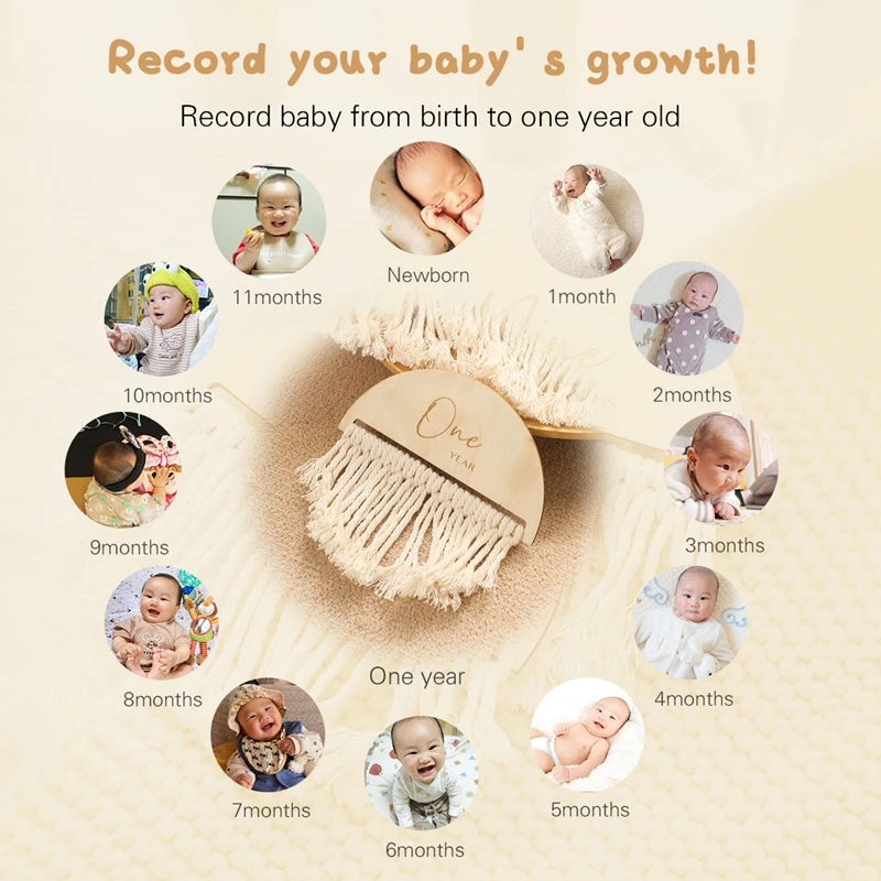 7Pcs Baby Wooden Milestone Card Newborn Monthly Growth Recording Card Baby Accessories Birth Commemorative Card Photography Prop