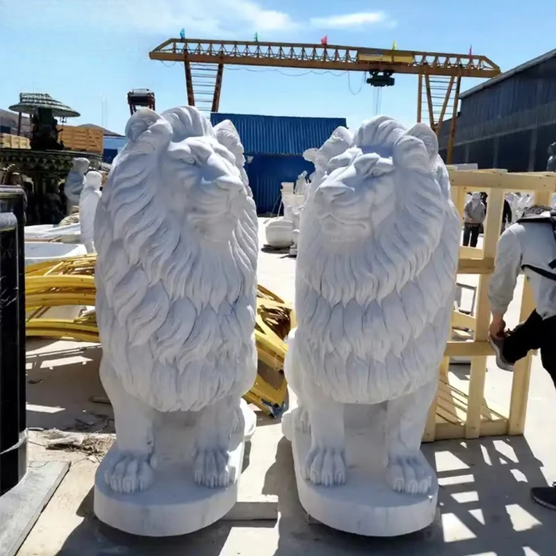 Outdoor entrance decoration big natural stone animal white marble lion statue sculpture