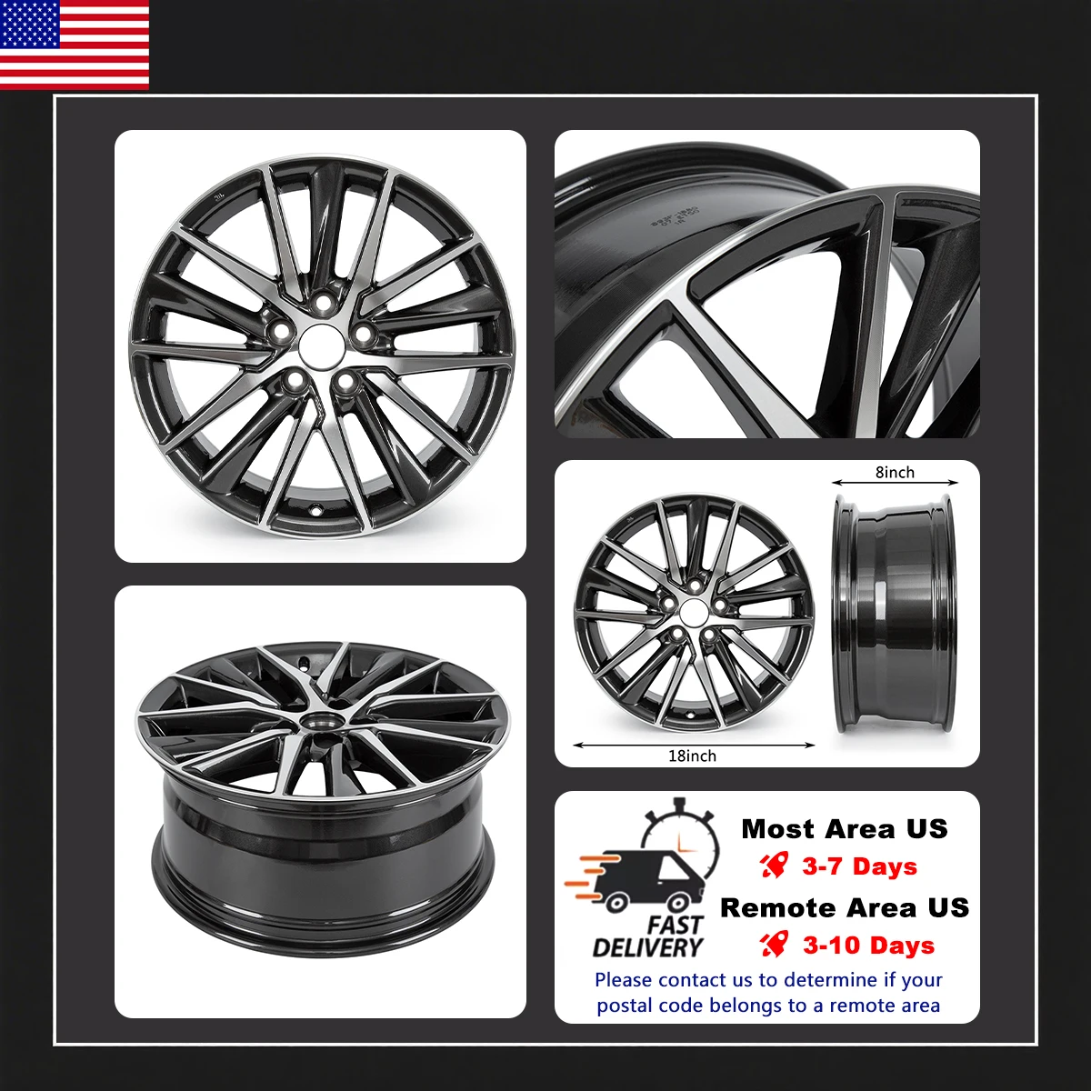 

1/2/4PCS 18X8 Inch Gun Gray Wheel Hubs Aluminum Car Wheels Suitable for Toyota Camry 2018-2022 Wheels