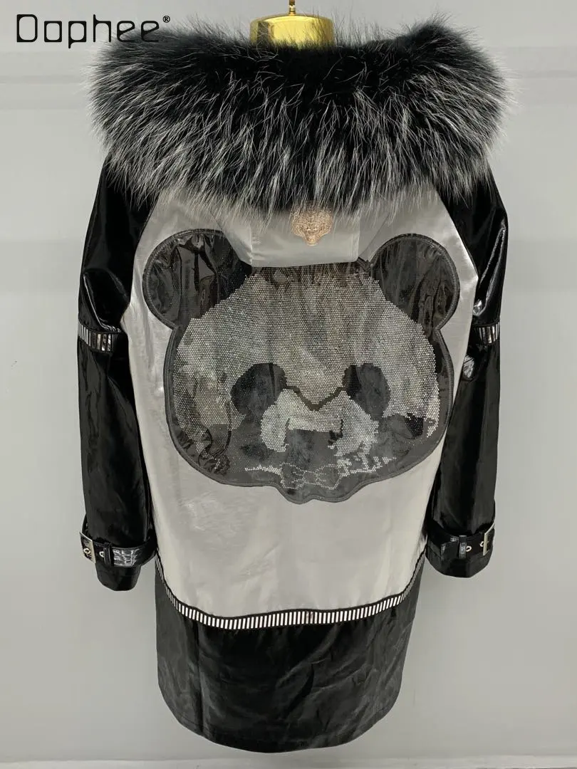 Abrigo largo de piel con capucha para mujer, Parka con forro de conejo Rex, Cuello de piel desmontable, moda de invierno, estilo coreano