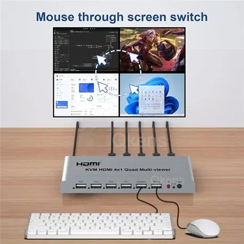 1080P HDMI KVM 4X1 Quad Multi Viewer 4 TV Screen Video Splitter HDMI Multiviewer Bezproblemowy przełącznik może myszować przez 4 laptopy