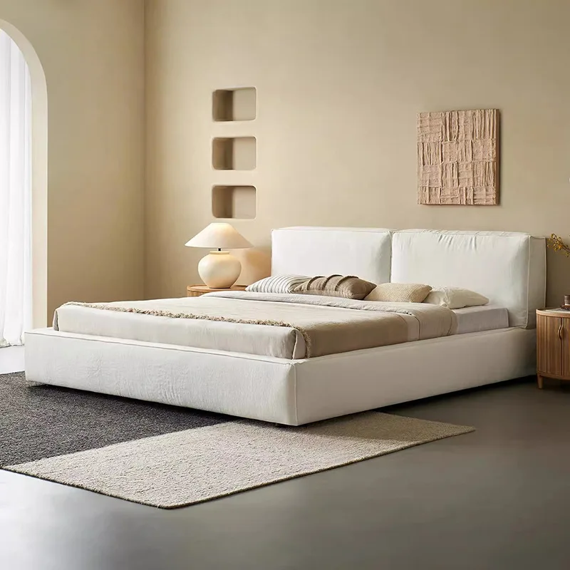 ml-Wabi-sabi Wind Beancurd Piece Fabric Bed Small Flat Simple Edge Bed Down Soft by Cotton Linen Cream Wind Double Bed%