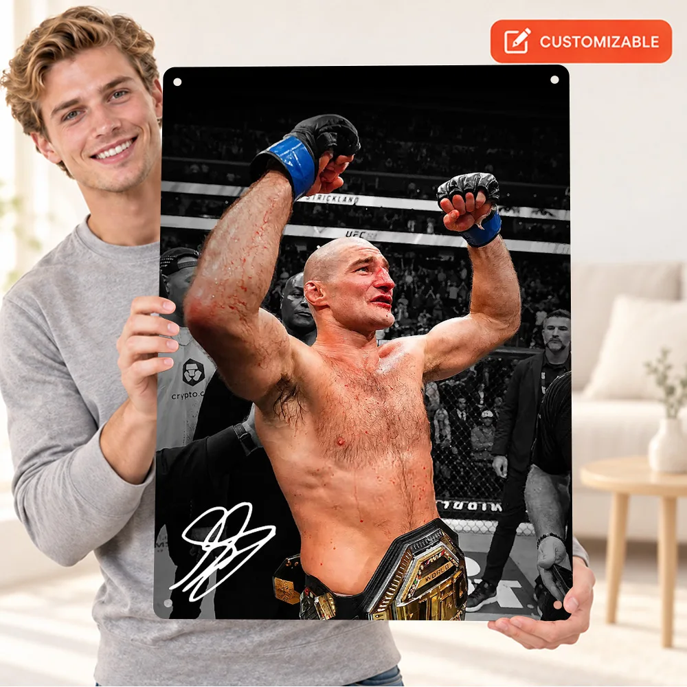 Sean Strickland Championship Belts Printed Poster Personalized Aluminum Sign Gold Plates Black Straps Wall Art For Sports Lounge