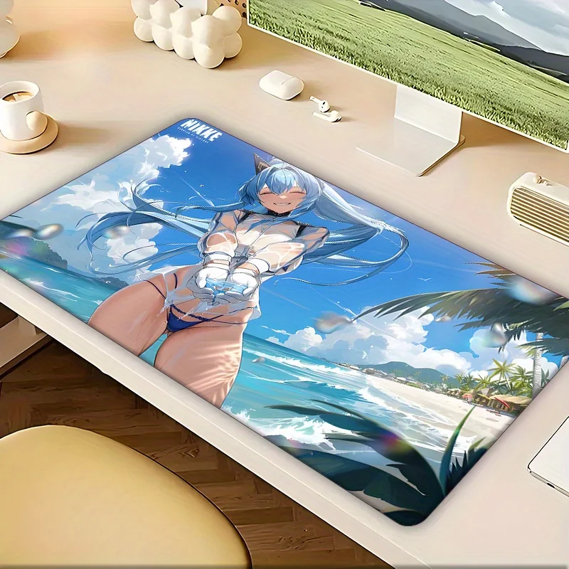 لوحة ماوس ألعاب Victory Goddess Nikki Anime - قاعدة مطاطية كبيرة غير قابلة للانزلاق، تصميم مشهد شاطئ نابض بالحياة، سجادة مكتب متينة للكمبيوتر الشخصي #5