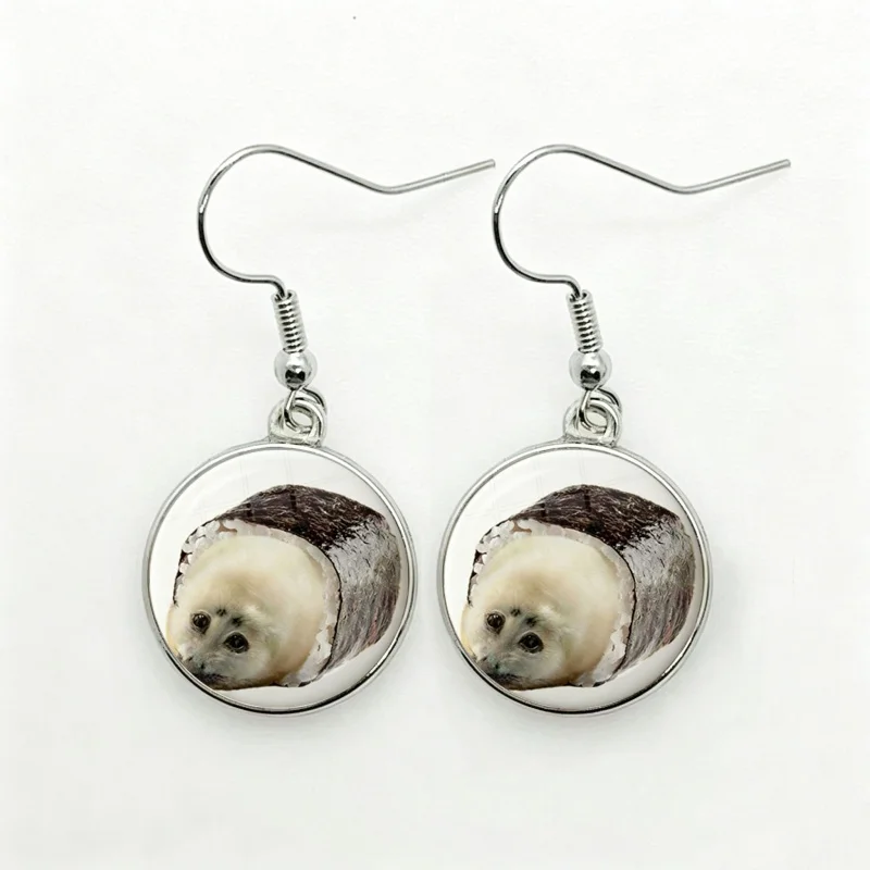 Glass Seal Sea Cute Funny Women Dangle Earrings Fashion Drop Earrings Glass Cabochon Lady Earrings Jewelry